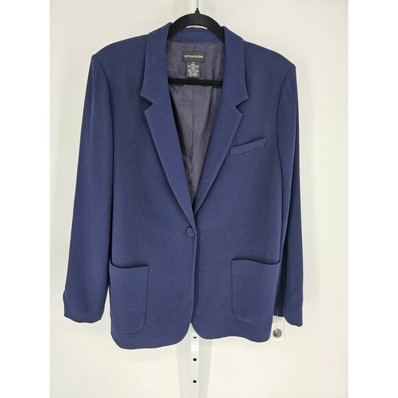 NWT Sutton Studio Women's Navy One-Button Long Sleeve Blazer Size 16 - Picture 1 of 5